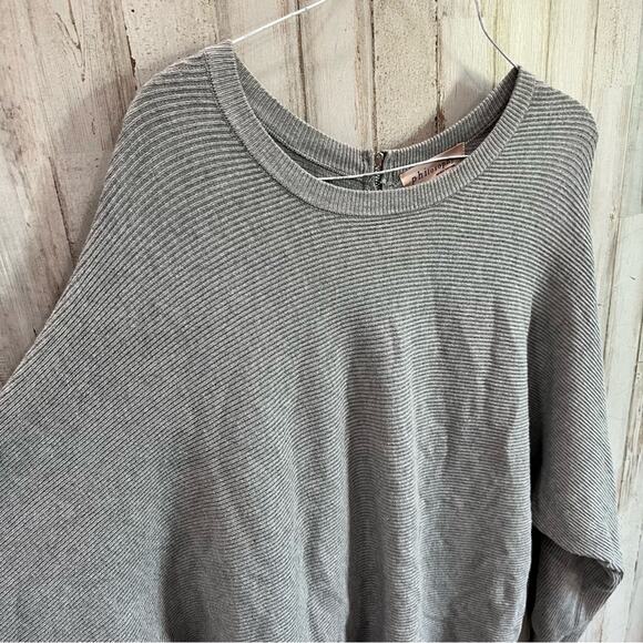 Philosophy Gray Ribbed Batwing Drop Shoulder Exposed Zipper Sweater - Picture 2 of 7